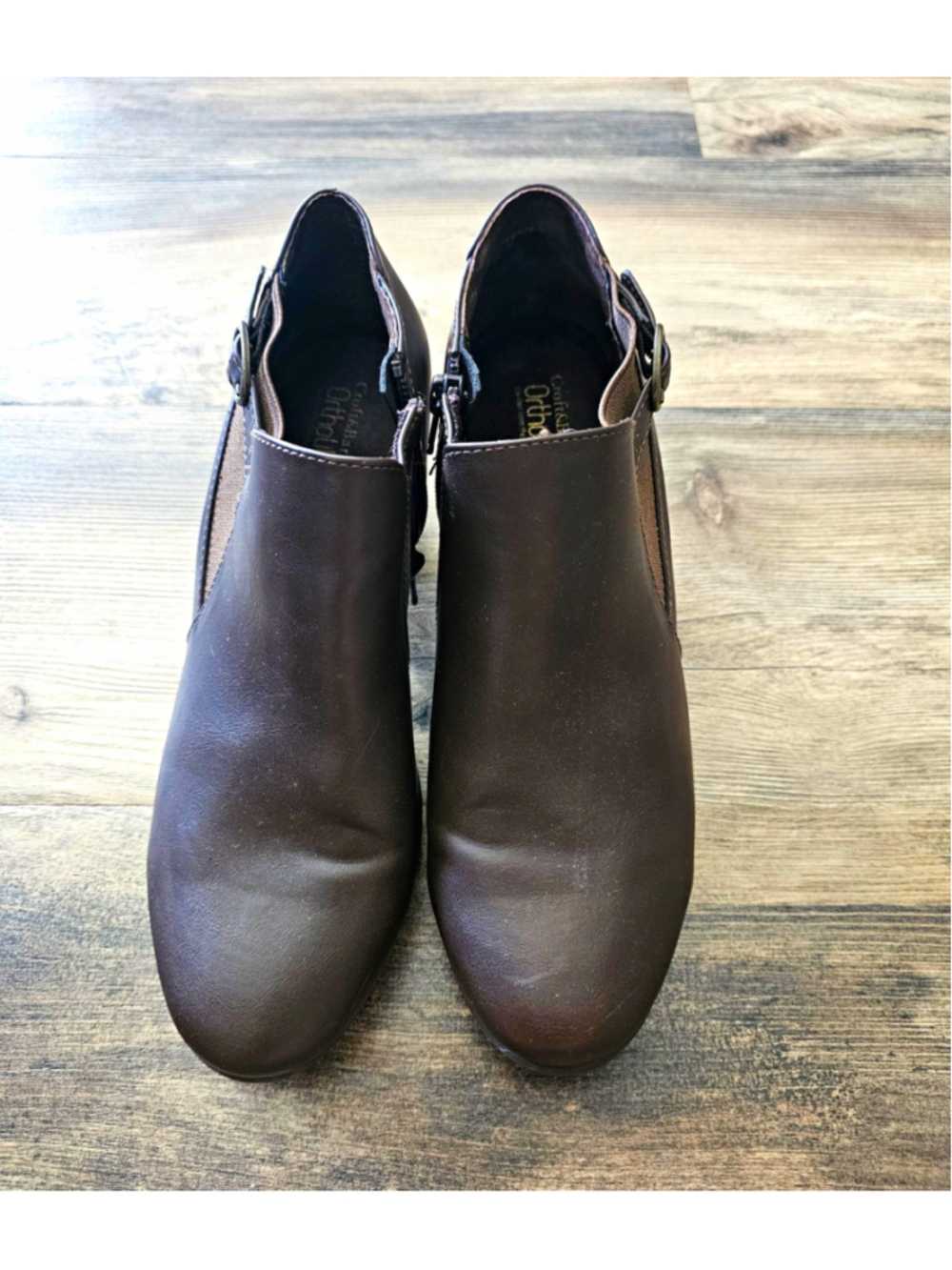 Croft & Barrow OrthoLite Comfort Brown Ankle Bootie Zip Buckle Women's 8.5M